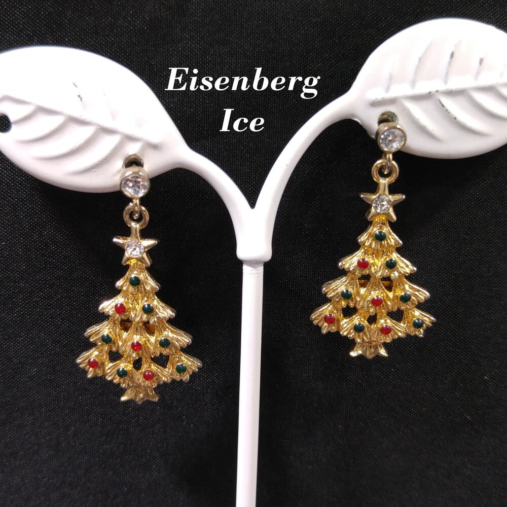 Vintage Eisenberg Ice Christmas Tree Dangle Post Earrings